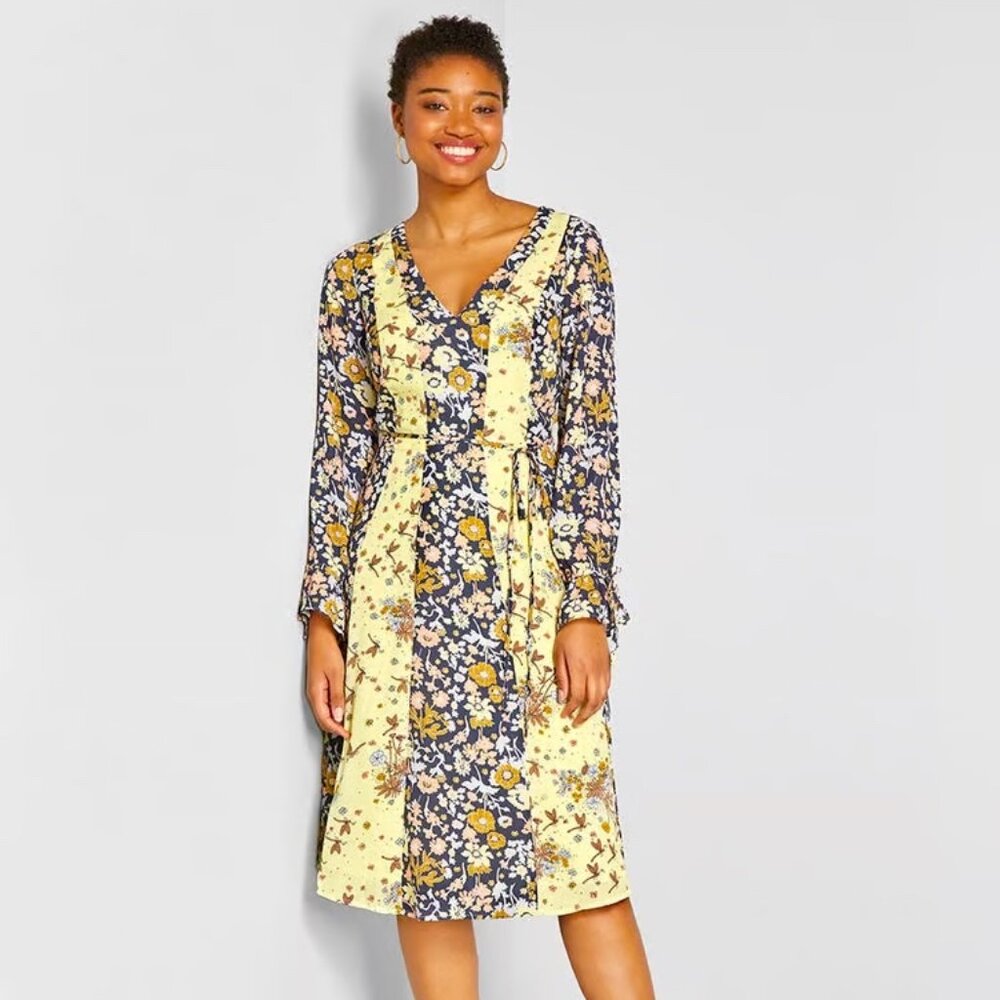 NWT Modcloth Unique Persona Midi Dress Yellow Navy Floral Size 0 NEW